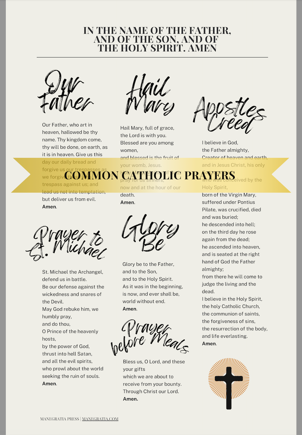 Common Catholic Prayers Wall Art for Home, Classroom