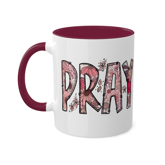 Prayer Coffee Mug (Maroon) | Pray, Hope, and Don’t Worry Ceramic Colored Mug