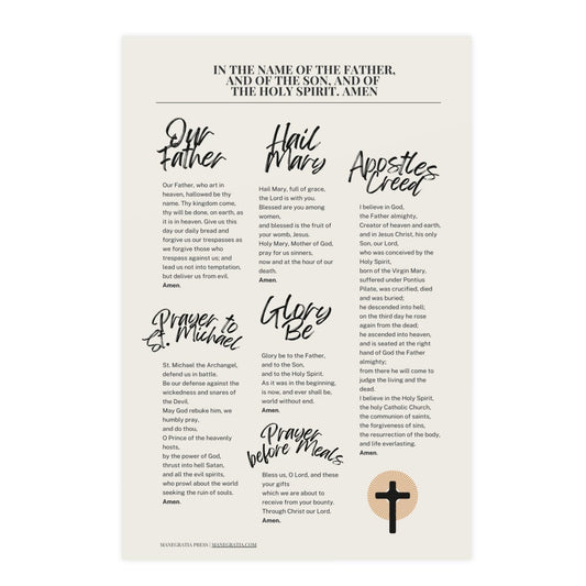 Common Catholic Prayers Wall Art for Home, Classroom